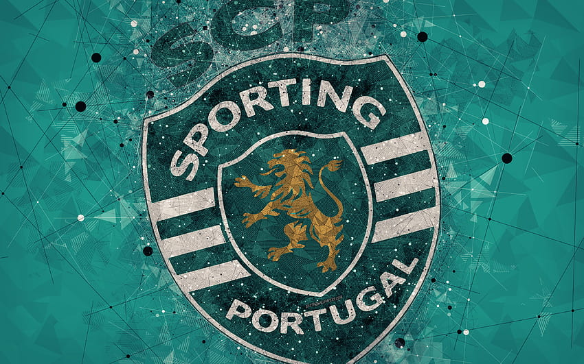 Sporting CP, geometric art, logo, Portuguese football club, emblem, green background, Primeira Liga, Lisbon, Portugal, football, creative art, Sporting FC with resolution 3840x2400. High Quality HD wallpaper