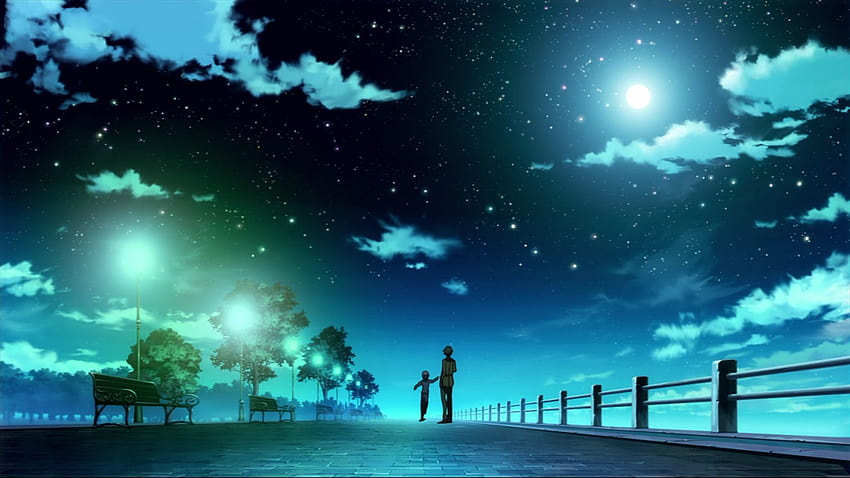 Latar Belakang Langit Malam Win10 Tema, anime jalanan malam Wallpaper HD