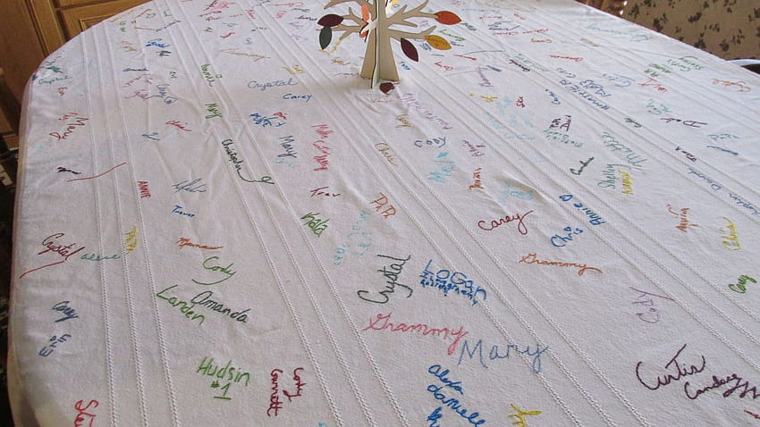 Family's Thanksgiving tablecloth has 16 years of signatures HD wallpaper