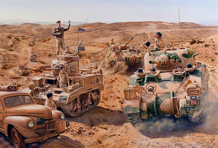 Army Tanks Soldiers Painting Art M4 Sherman, wwii tanks HD wallpaper