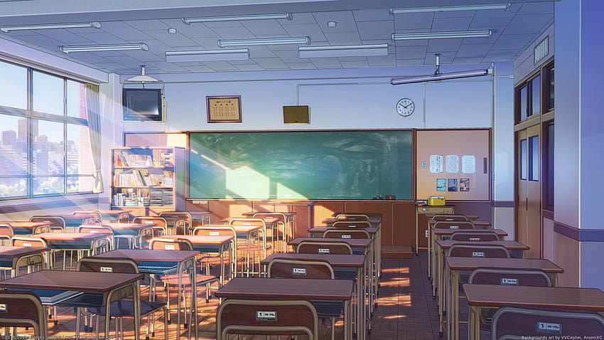 1920x1080 Anime Scenic, Classroom, Sunshine, Building, class room HD wallpaper