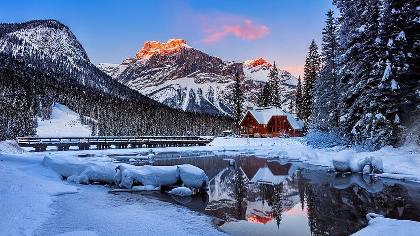 Winter Mountain, winter alpine cabin HD wallpaper