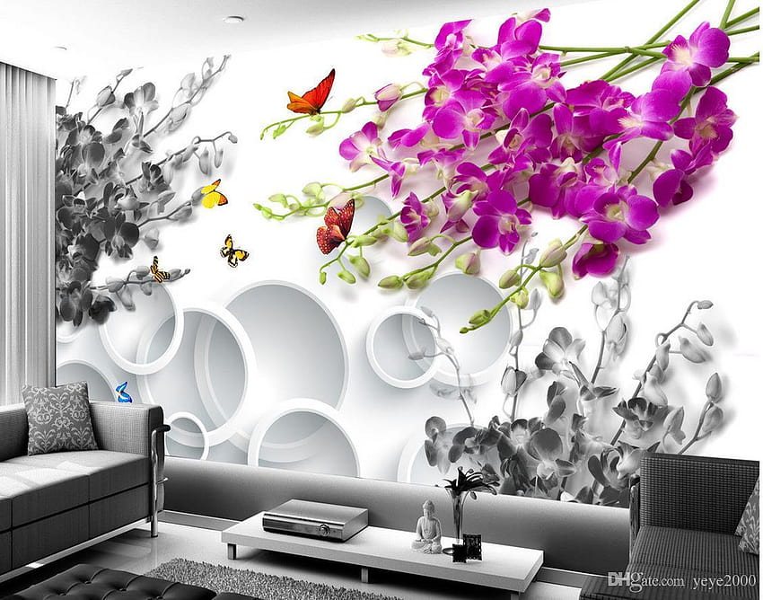 Mural Wall Paper Orchid Butterfly Stylish Backgrounds Wall Mural 3d, stylish background wall HD wallpaper