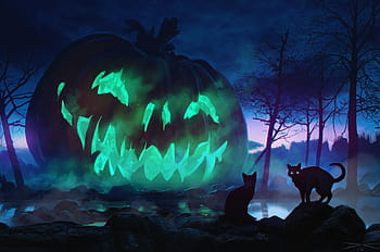 Premium Vector  Happy halloween banner art background with pumpkin vector  illustration