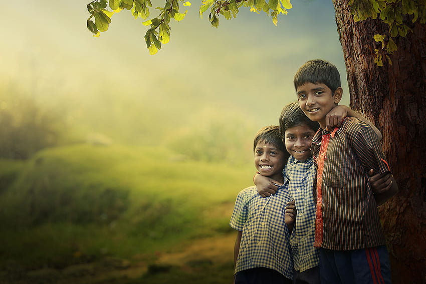 : sunlight, landscape, leaves, people, children, nature, love, grass, sky, India, village, morning, friendship, emotion, happiness, spring, family, vacation, rural, country, tree, autumn, child, plant, girl, smile, leisure, fun, human, village boy HD wallpaper