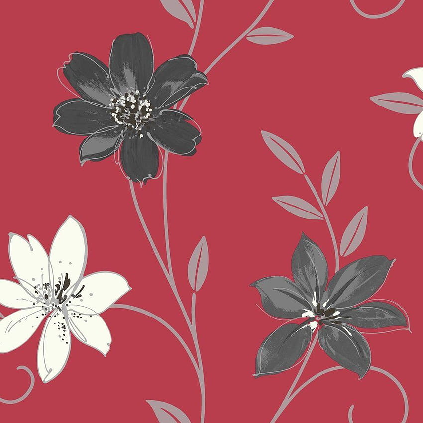 Luciana Flower Floral Leaf Motif Red Black Metallic, rose et noir floral Fond d'écran de téléphone HD