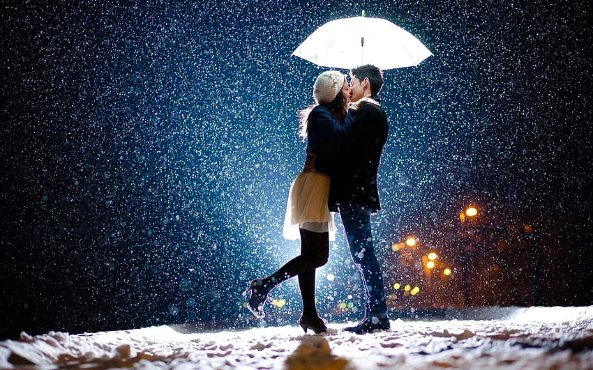 Girl and Boy Kissing in Snow, girls and boys kisses HD wallpaper