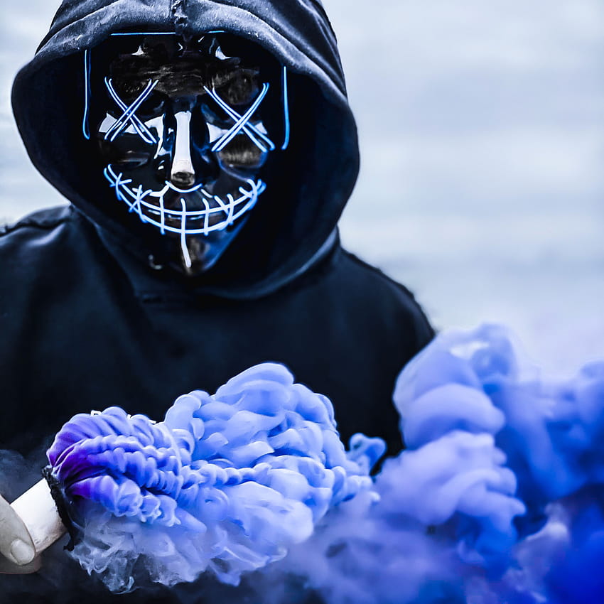 Vorrat an 3D-Neon-Hacker-Maske, Farbrauchbomben, Halloween HD-Handy-Hintergrundbild