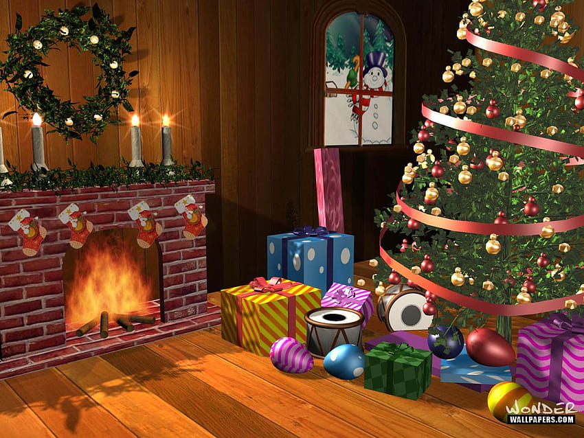 Backgrounds Christmas Scenes, fireplace scene computer HD wallpaper