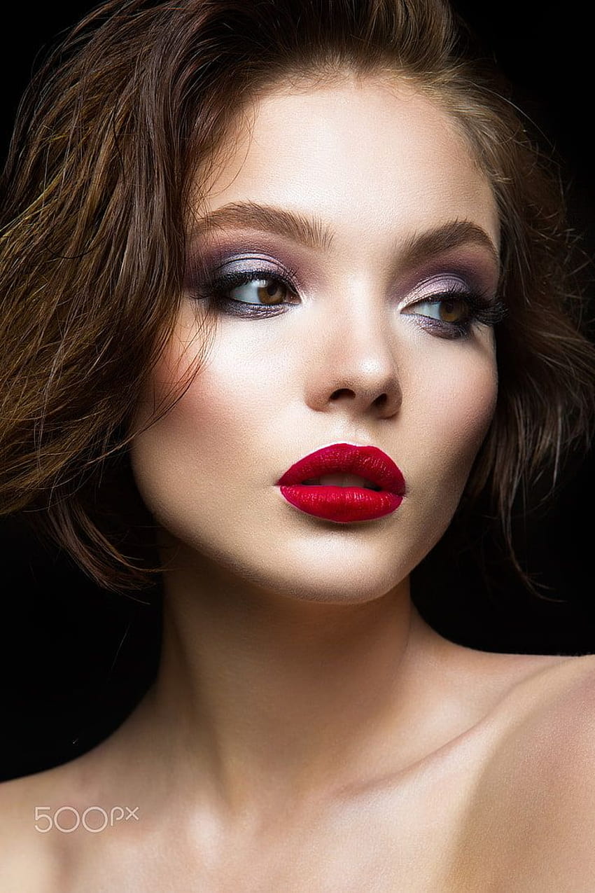 : makeup, red lipstick, women, face, model, portrait, women lips HD phone wallpaper