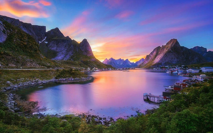 Lofoty Norwegia Pięknej Scenerii Tapeta HD