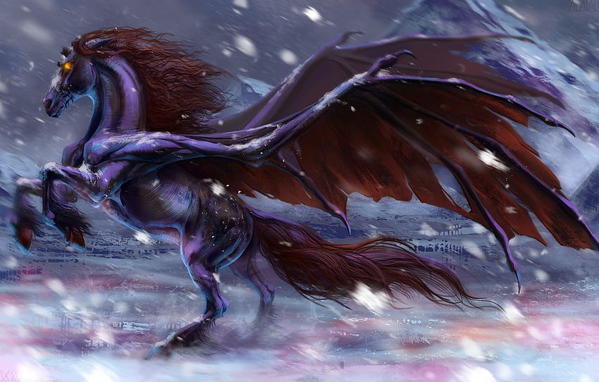 fiction, horse, wings, the demon, art , section фантастика, demons horses HD wallpaper