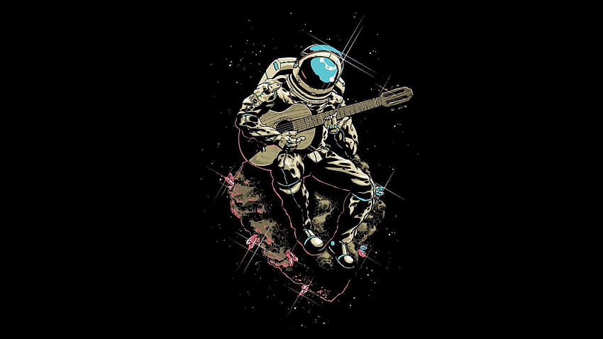 Weltraum Astronauten Gitarren Musiker Asteroiden HD-Hintergrundbild