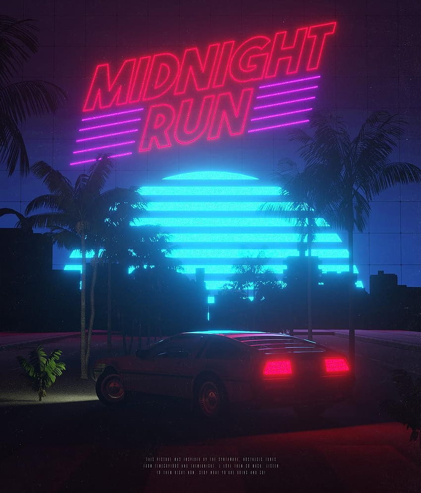 Midnight Run synthwave нова ретро вълна цветове обложка на албума cool 80s, retrowave synthwave ps4 HD тапет за телефон