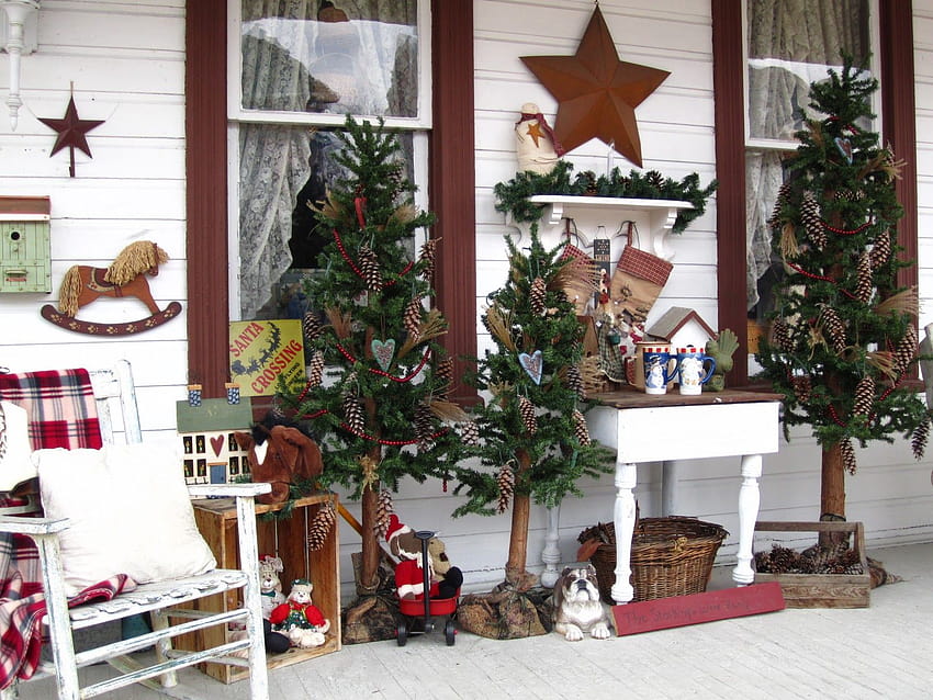 Rustic Country Front Porch Decoration Themes, cozy rustic christmas HD wallpaper