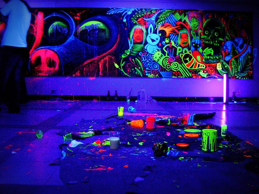 Neon Black Light on Dog, festa al neon Sfondo HD
