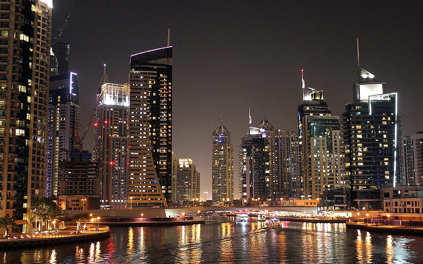 Dubai night cityscape, downtown dubai cityscape HD wallpaper