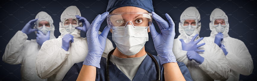 Banner with Drs or Nurses In PPE HD wallpaper