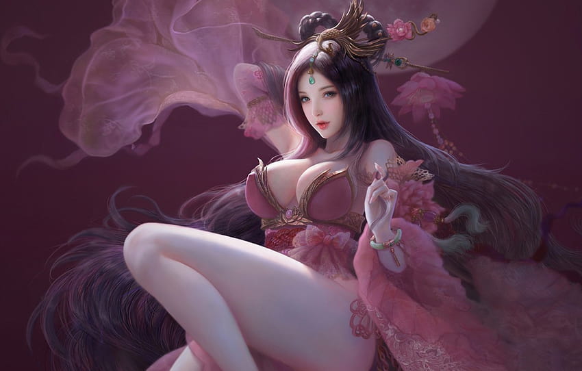 girl, the game, fantasy, art, Ruoxin Zhang, illustration Game, Pink Diao Chan , section сёнэн, diaochan HD wallpaper