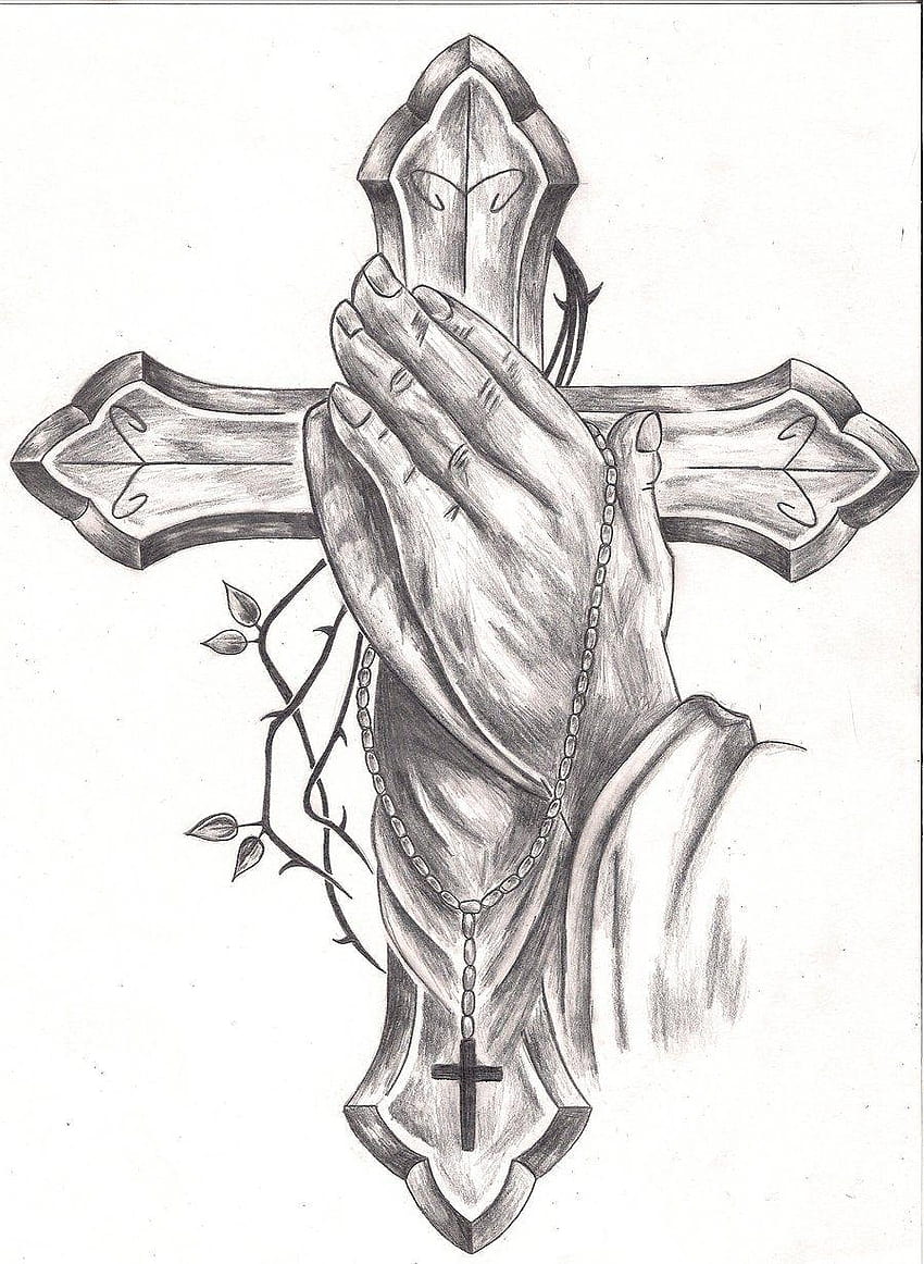 Praying Hands With Cross Drawing at GetDrawings, praying hands with rosary HD phone wallpaper