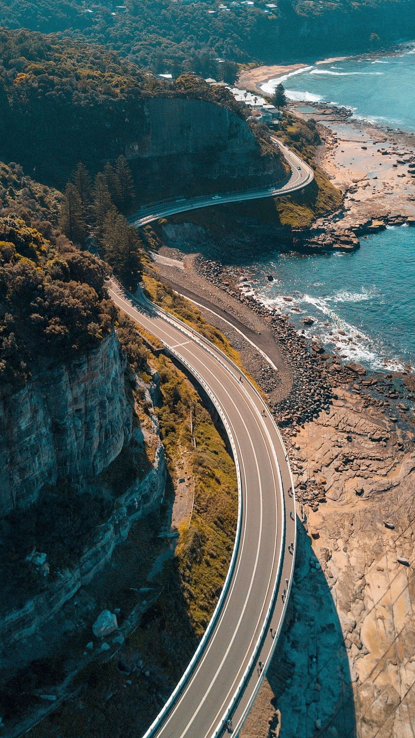 Sea Cliff Bridge aerial view highway 1080 x 1920 HD phone wallpaper