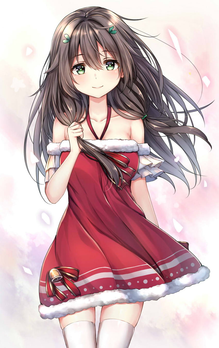 840x1336 cute green eyes, anime girl, christmas, santa, iphone 5, iphone 5s, iphone 5c, ipod touch, 840x1336 , background, 1891, christmas anime iphone HD phone wallpaper