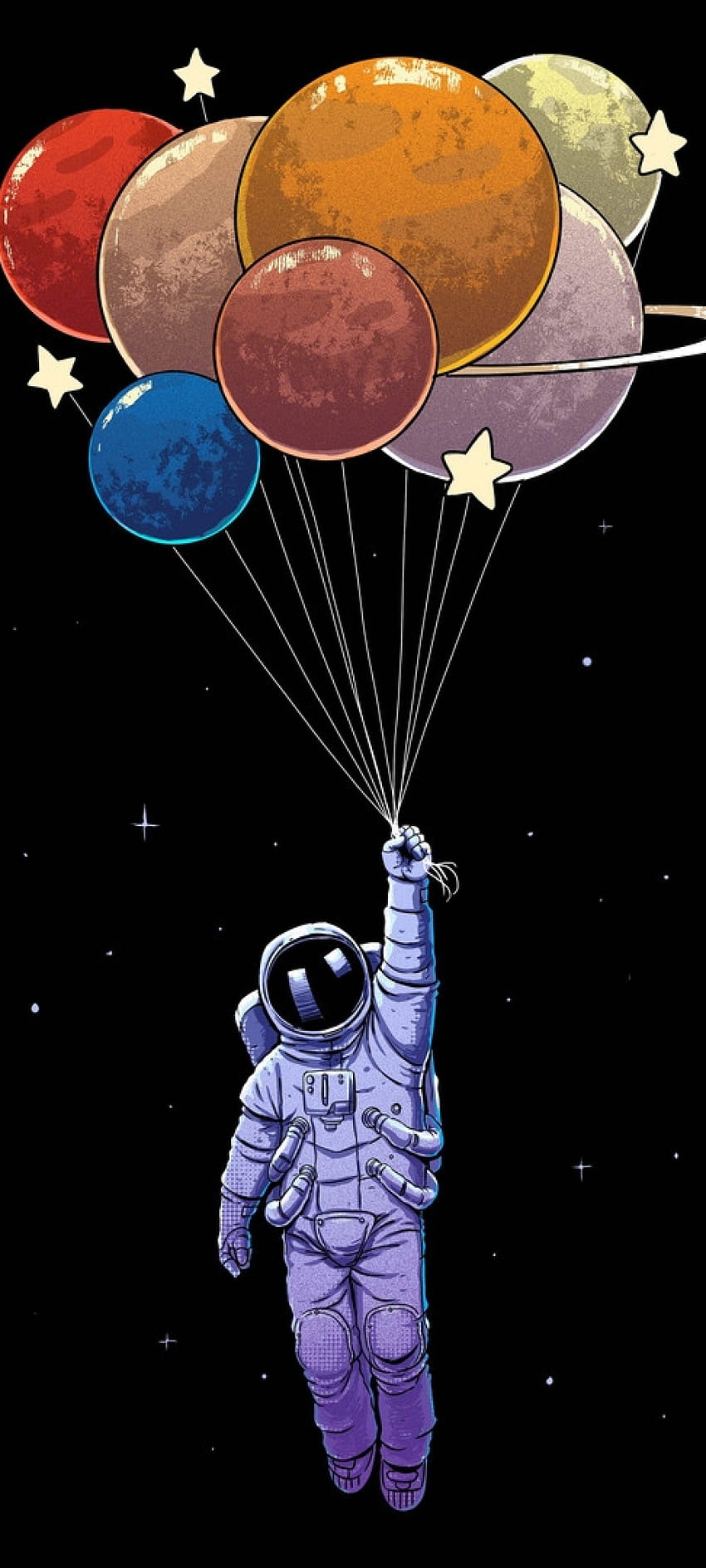 1440x3200 Астронавт, летене с балони, във формата на планета, Уран, Нептун, Плутон за Samsung Galaxy S20 Ultra, Samsung Galaxy S2 Plus, Samsung Galaxy S20, samsung s20 астронавти HD тапет за телефон