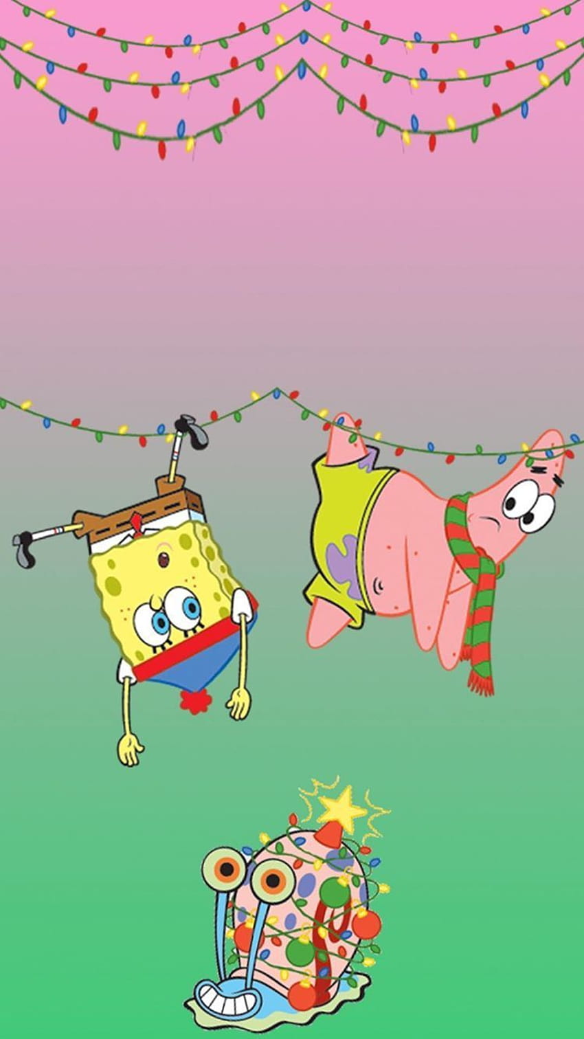 Spongebob und Patrick haben sich mit den Weihnachtslichtern, der SpongeBob- und Patrick-Ästhetik beschäftigt HD-Handy-Hintergrundbild