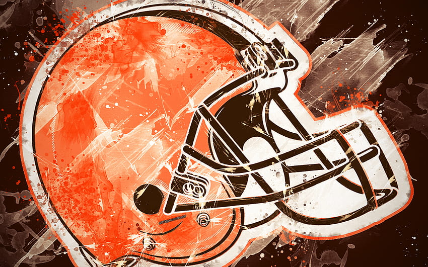 Cleveland Browns, logo, grunge sanat, Amerikan futbol takımı, amblem, kahverengi arka plan, boya sanatı, NFL, Cleveland, Ohio, ABD, Ulusal Futbol Ligi, 3840x2400 çözünürlüklü yaratıcı sanat. Yüksek Kalite, kahverengi futbol logosu HD duvar kağıdı