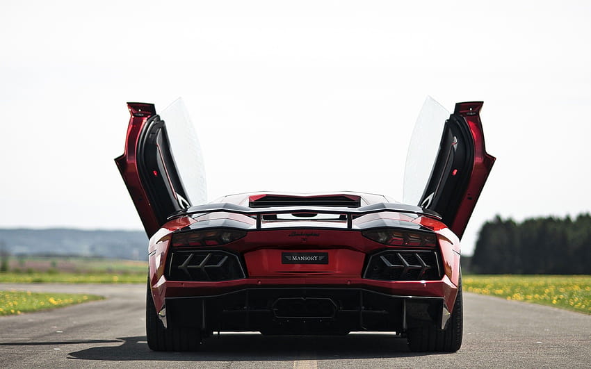 Lamborghini aventador red cars mansory butterfly doors, lambo butterfly doors HD wallpaper