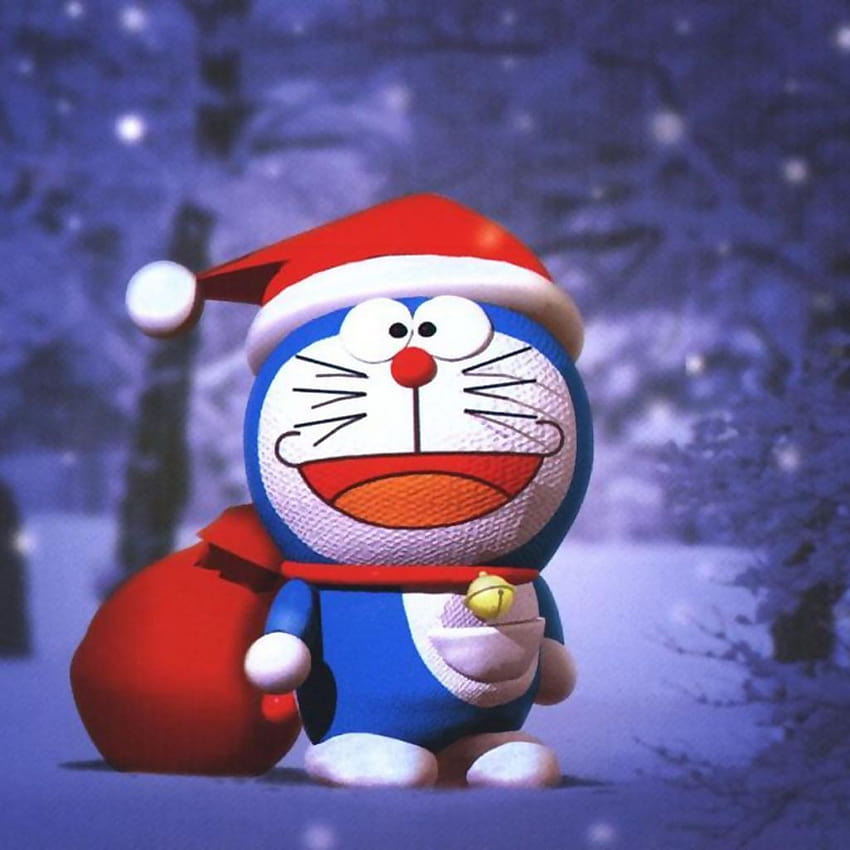 Cute cartoon christmas cat dress up as Santa Claus, christmas doraemon HD phone wallpaper