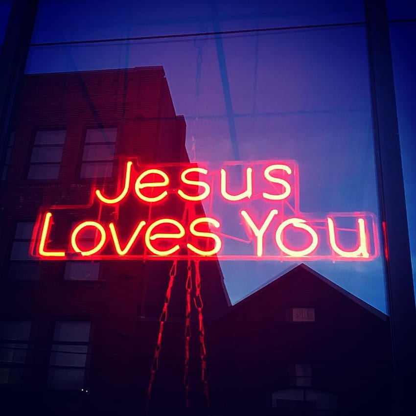 Jesus Loves You, Neon Sign in The Strip District, Pittsburgh, pastel purple christian HD phone wallpaper