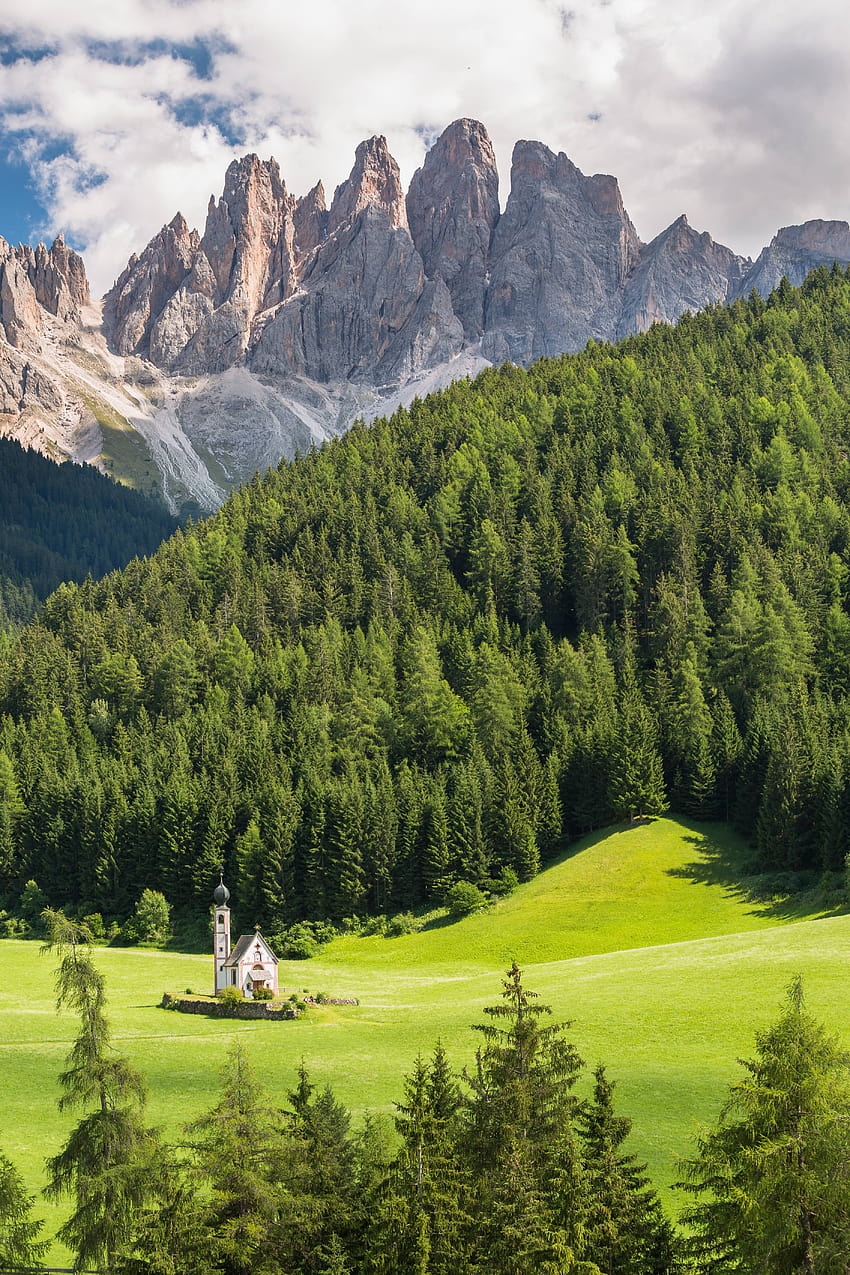 ITAP of a church in the Val Di Funes, South Tyrol region Italy, church tyrol italy HD phone wallpaper