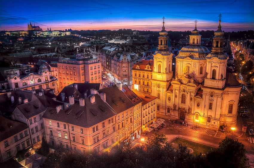 Casas da República Tcheca Noite de Praga papel de parede HD