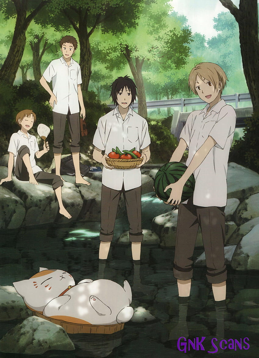 Illustration de quatre garçons anime, Natsume Book of Friends, garçons anime avec des amis Fond d'écran de téléphone HD