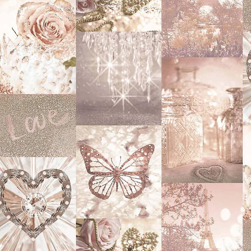 Love Paris Blush Pink Arthouse Glitter Sparkle Butterfly Flower, paris collage HD phone wallpaper