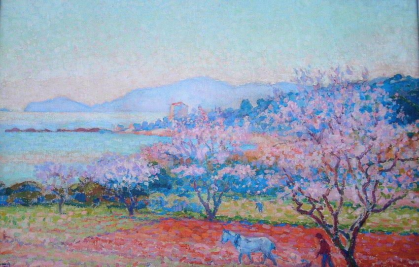 1918, Theo van Rysselberghe, Die Mandelbäume in Blüte, Abschnitt живопись HD-Hintergrundbild