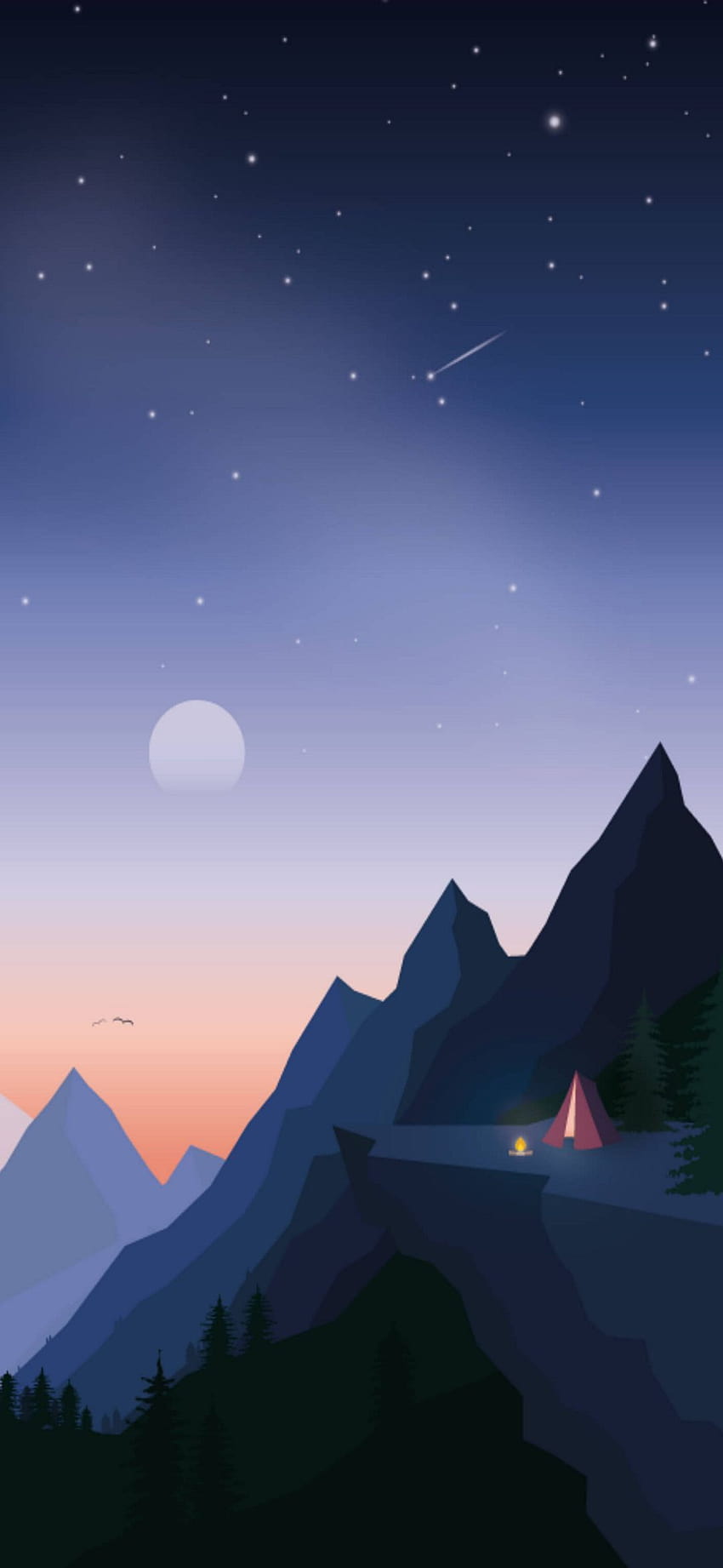 Планини Минималистично нощно небе iPhone 12 Pro Max, минимален телефон HD тапет за телефон
