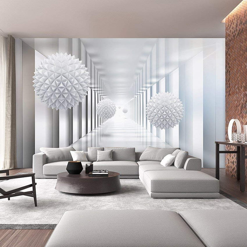 SUMGAR カスタム 3D リビングルーム 大きなスペース 白い壁の壁画 ダイニングルーム ペネル 自己粘着 不織布 ホームデコレーション 寝室 100x144インチ : DIY・工具・ガーデン HD電話の壁紙
