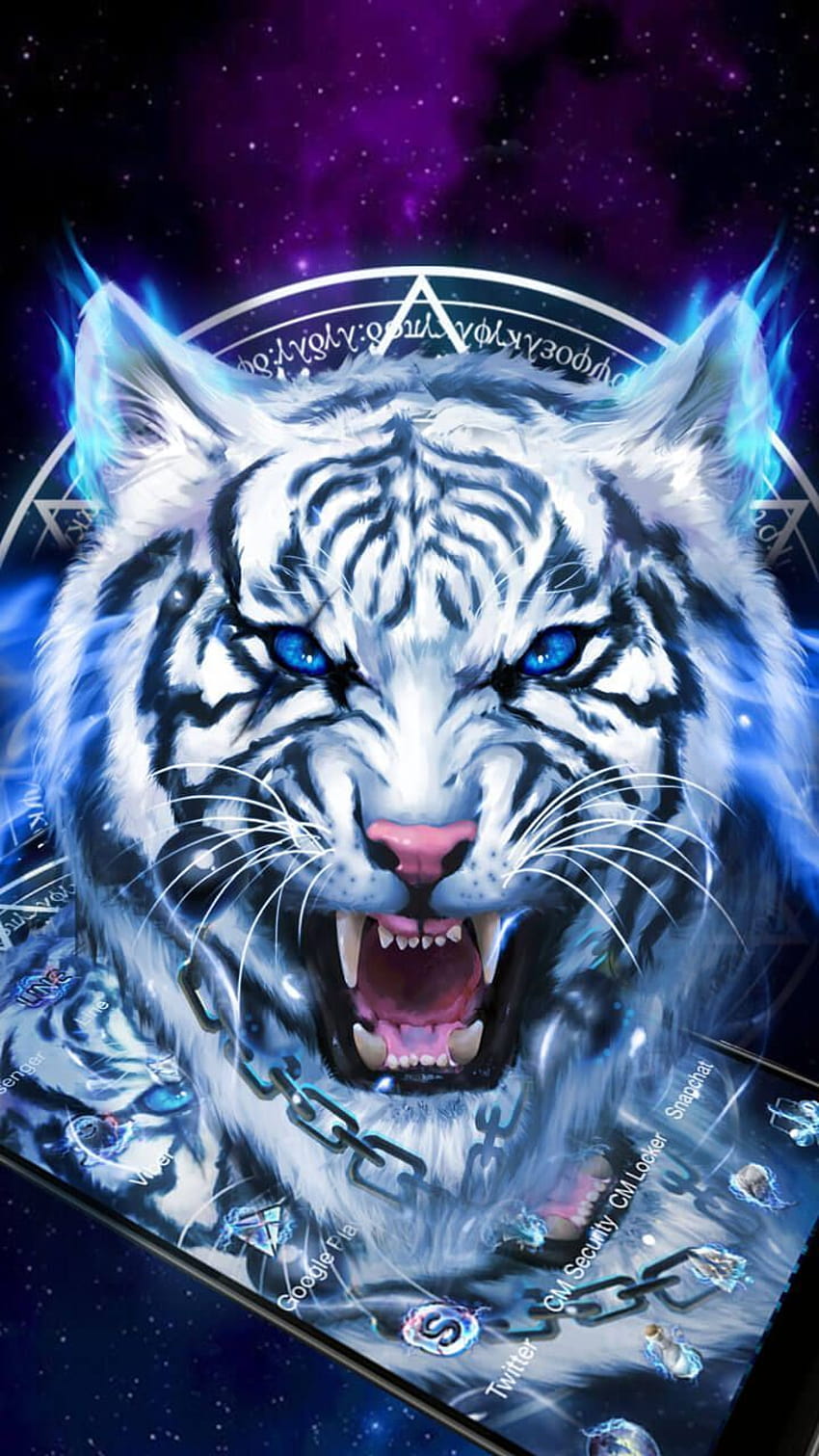 FEARLESS !! Ice Neon Tiger Theme., tiger head android HD phone wallpaper