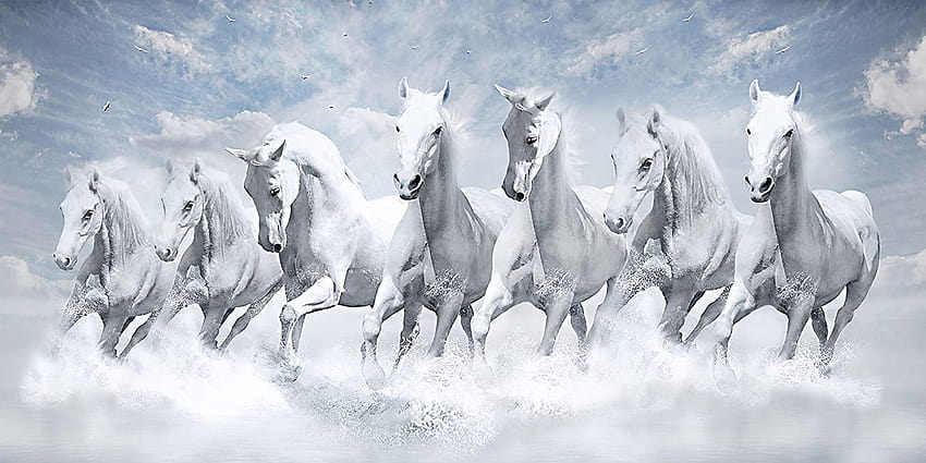 Compre Vaastu Paintings for Home – 7 Running Horses Artist Work, 7 cavalos papel de parede HD