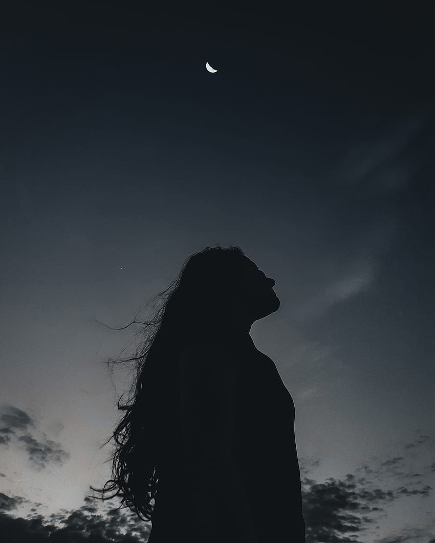 Silhouette of a Person Under Gray Sky · Stock, night women HD phone wallpaper