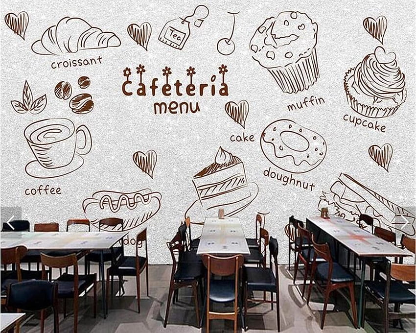 Kustom Papel Parede 3D, Kopi Kue Fresco untuk Dapur Restoran Bar Toko Latar Belakang Dinding Dekorasi Rumah Wallpaper HD