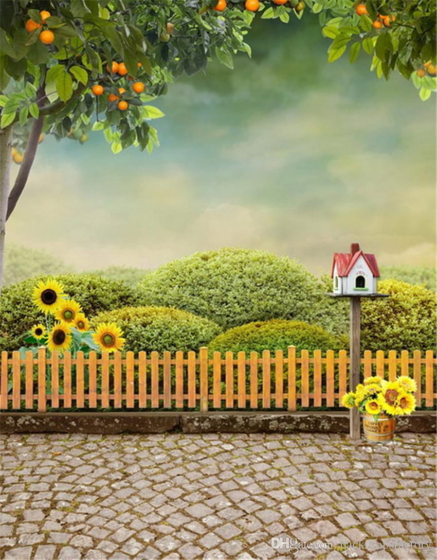 Beautiful Green Plants Garden graphy Backdrops Wood Fence Brick, background garden HD phone wallpaper
