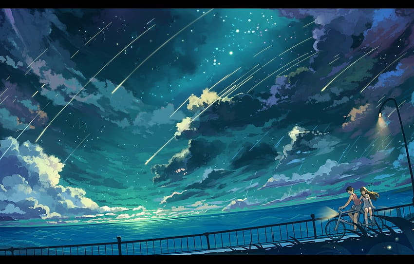 El cielo, niña, estrellas, nubes, paisaje, naturaleza, bicicleta, océano  animado fondo de pantalla | Pxfuel