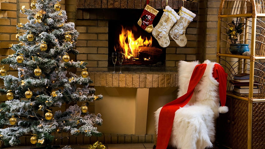 1920x1080 tree, fireplace, fire, chair, christmas fireplace 1920x1080 HD wallpaper