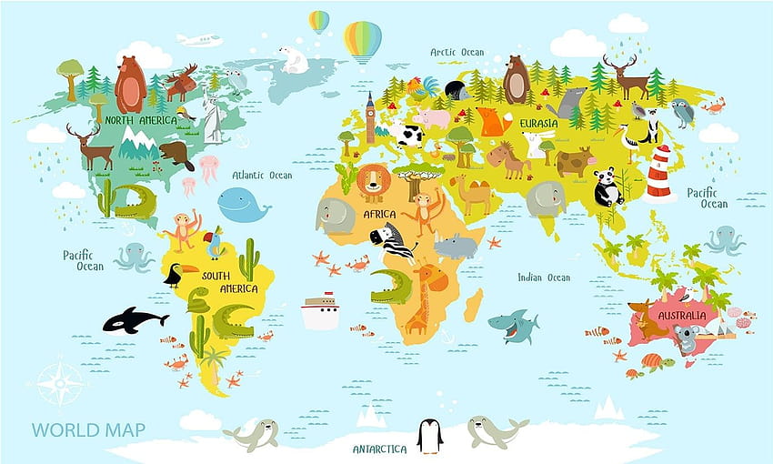 Children's Animal World Map Mural HD wallpaper