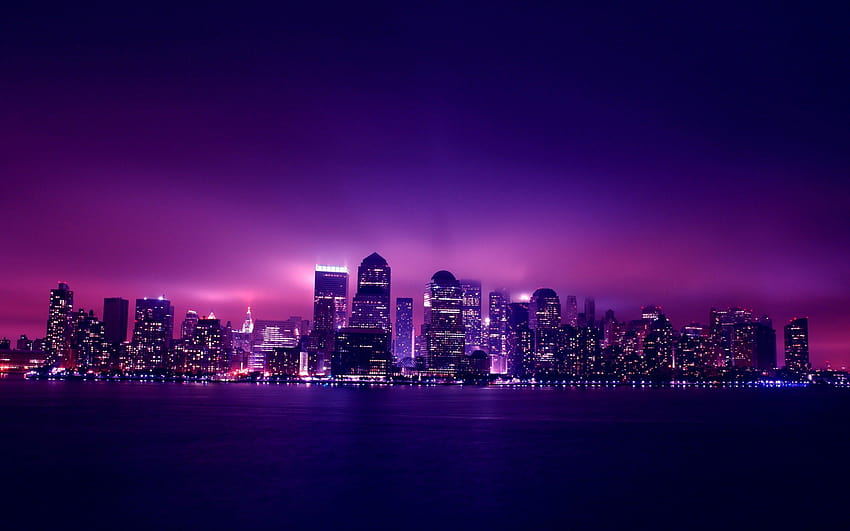 Purple City, aesthetic dark city HD wallpaper