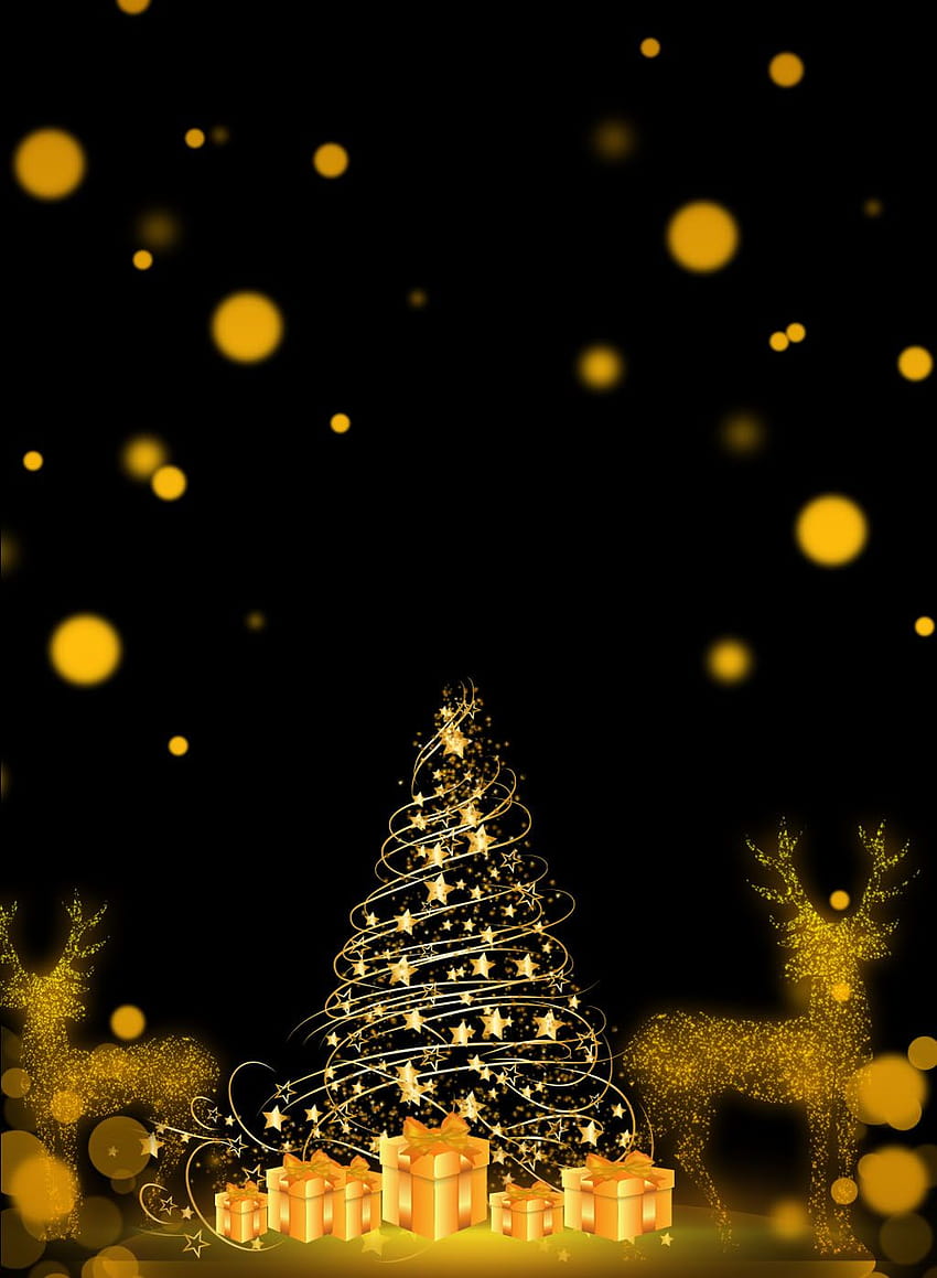 Veado de ouro preto de natal com material de fundos de presentes, natal de ouro preto Papel de parede de celular HD