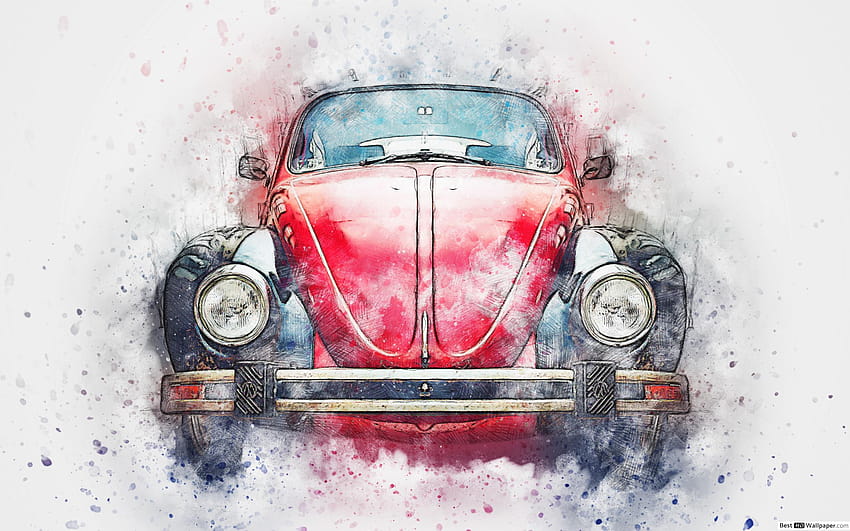 Fascinating artwork of a red Volkswagen Beetle HD wallpaper